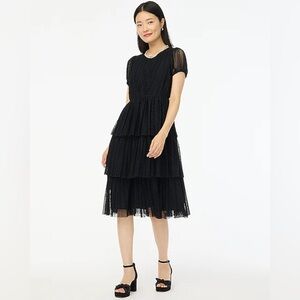J Crew Elegant Black Pleated Tiered Dress size 4